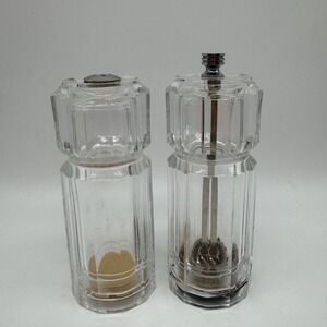 Vintage Olde Thompson Clear Acrylic Salt Shaker Pepper Mill Grinder Set 5.5"